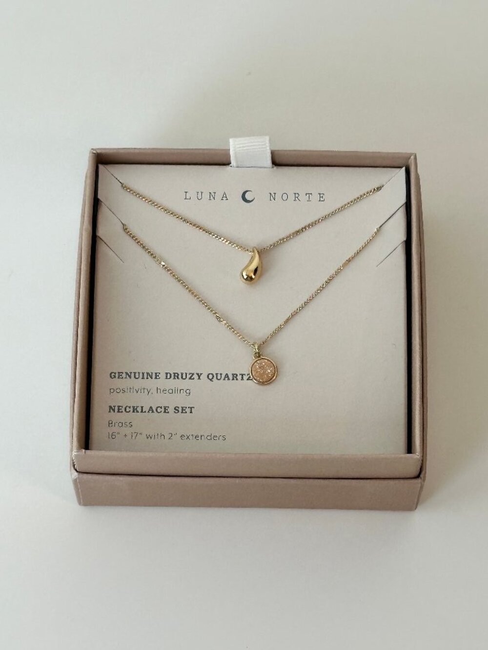 Luna Norte Genuine Druzy Quartz Brass Necklace Set